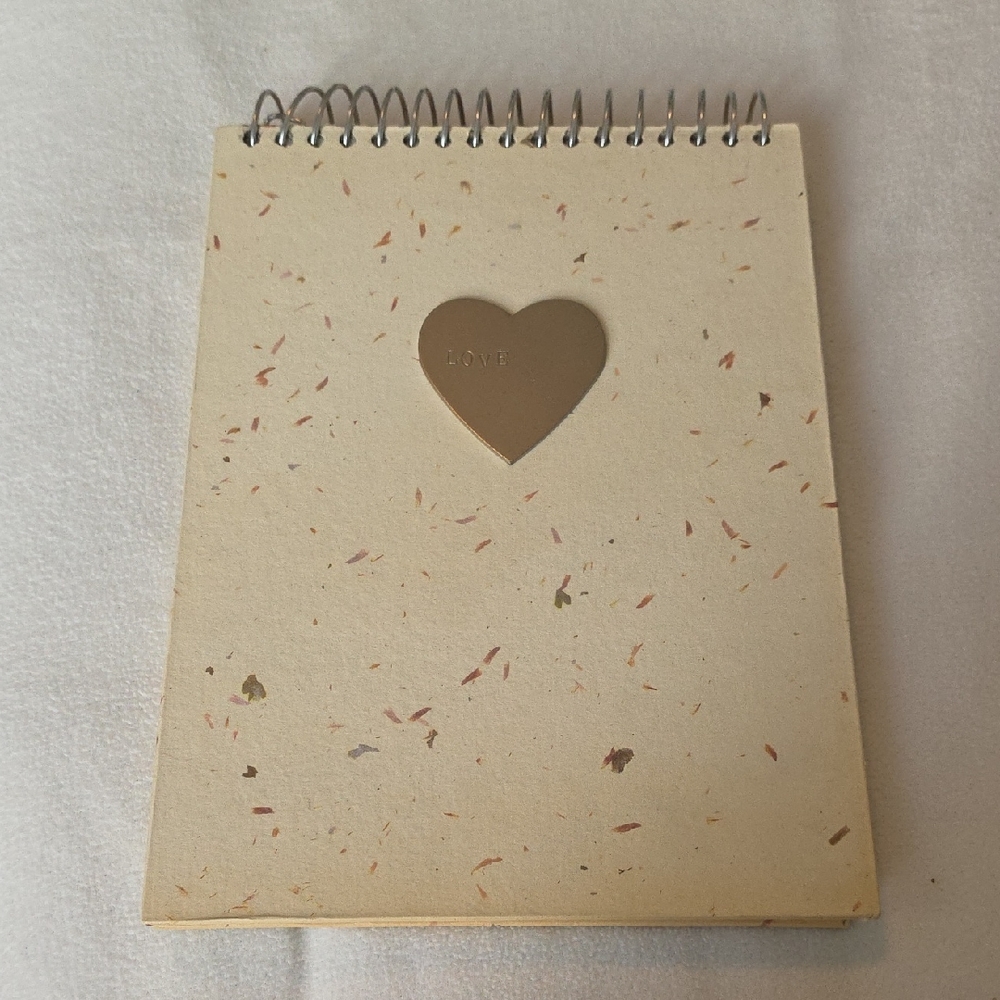 Cream Spiral Notebook with Gold Heart Accent - Love
